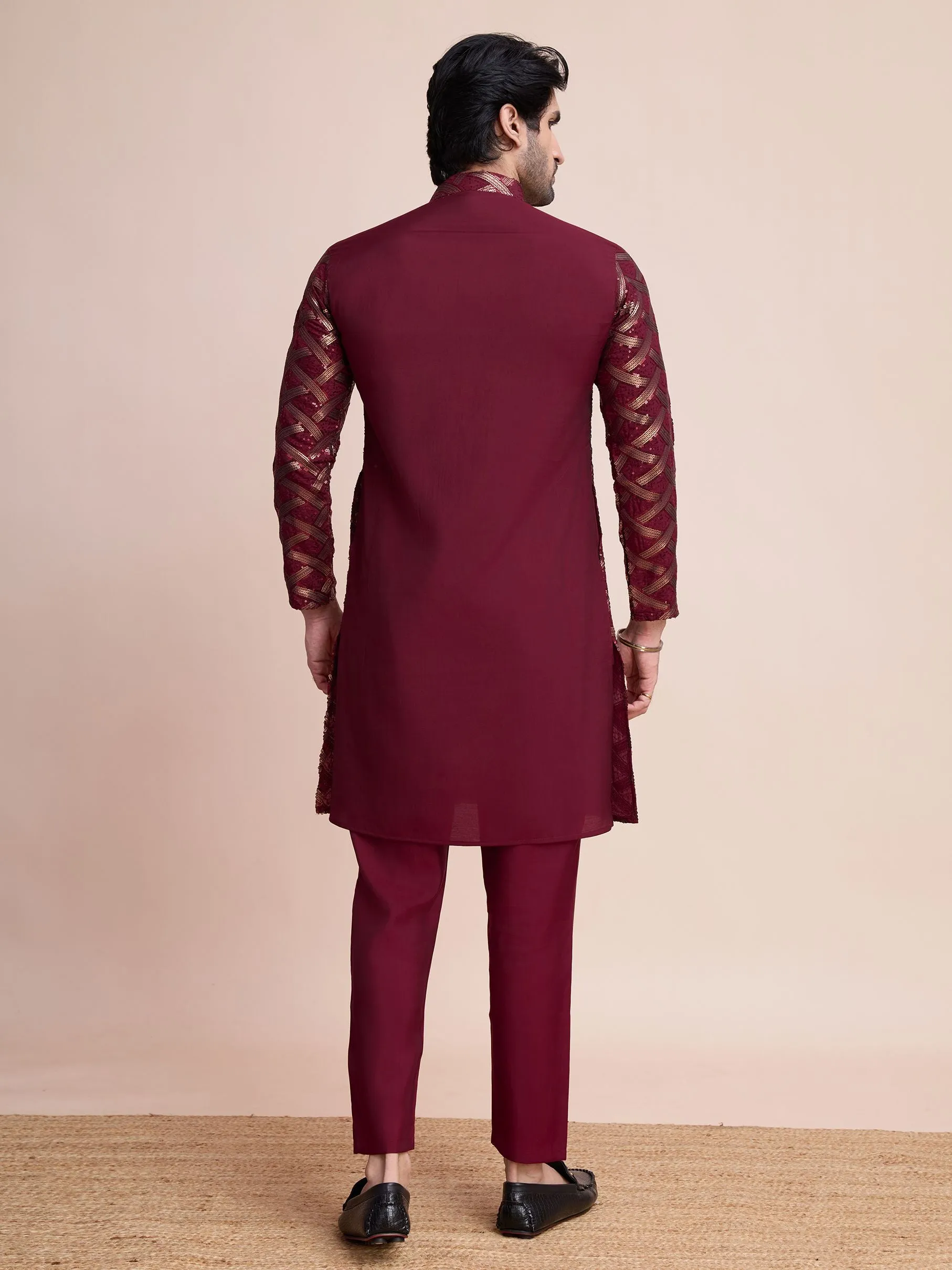 Maroon Colour Soft Silk Heavy Thread Work With Sequines Work Kurta Payjama