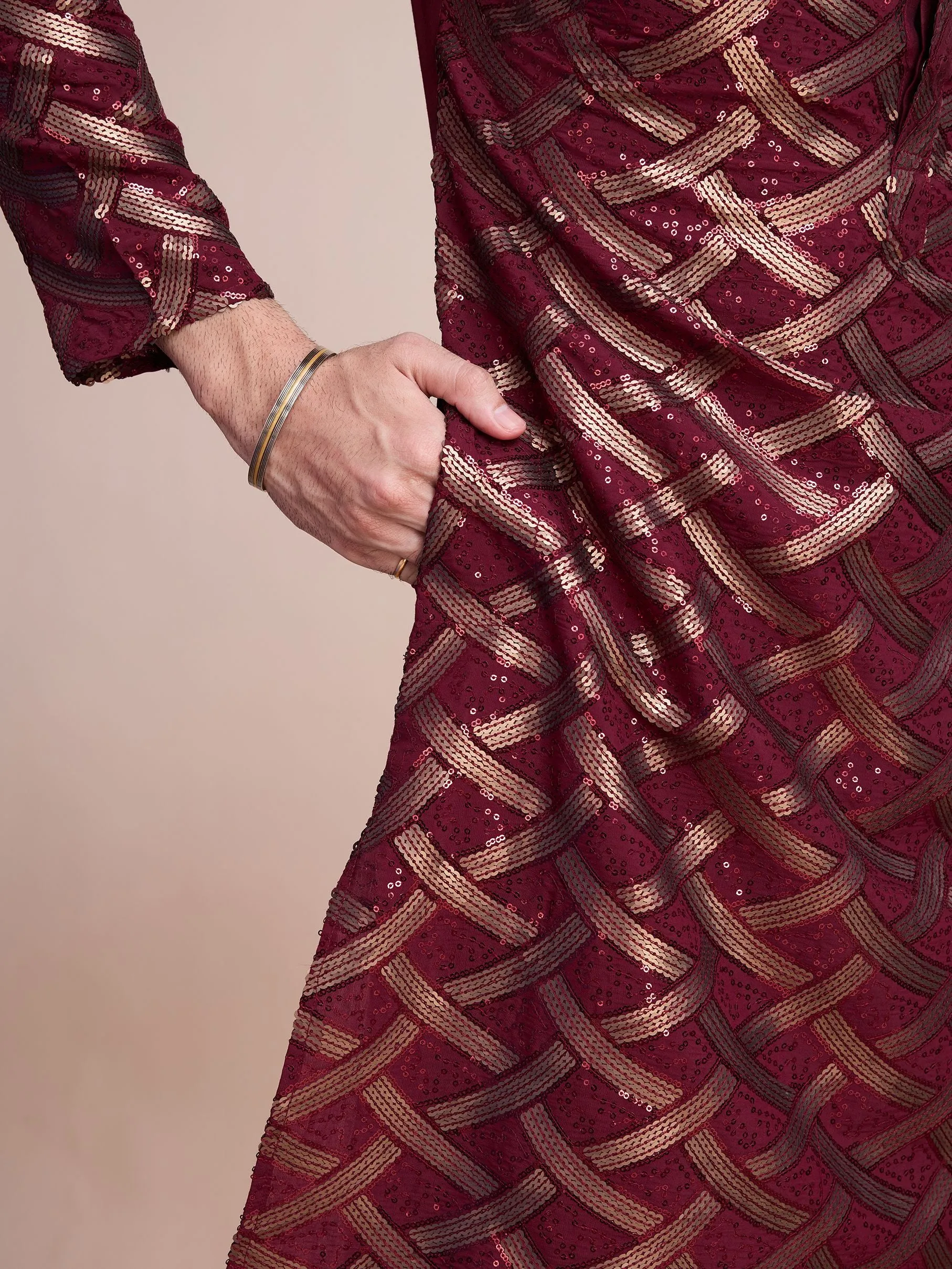 Maroon Colour Soft Silk Heavy Thread Work With Sequines Work Kurta Payjama