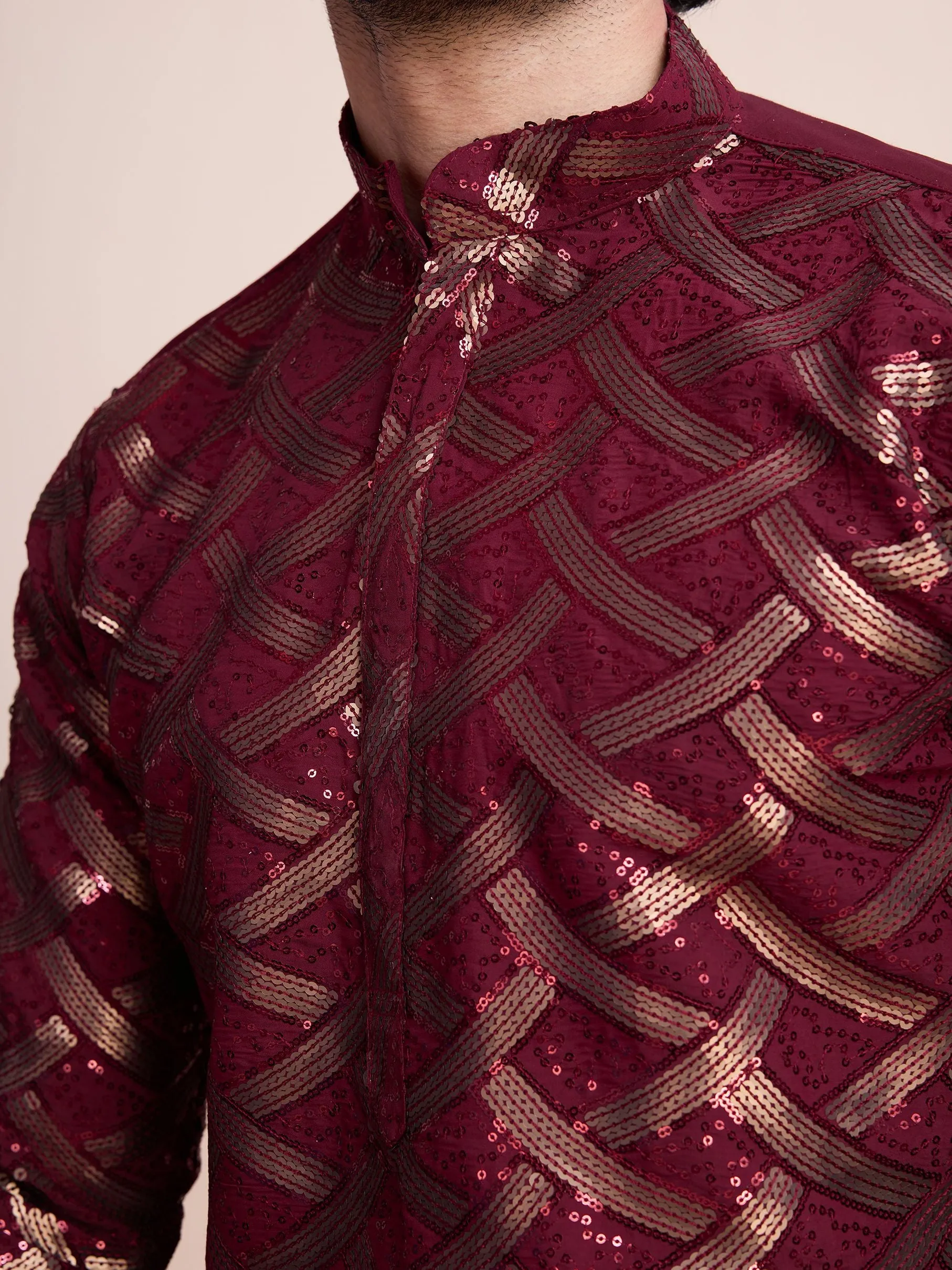 Maroon Colour Soft Silk Heavy Thread Work With Sequines Work Kurta Payjama