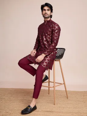 Maroon Colour Soft Silk Heavy Thread Work With Sequines Work Kurta Payjama