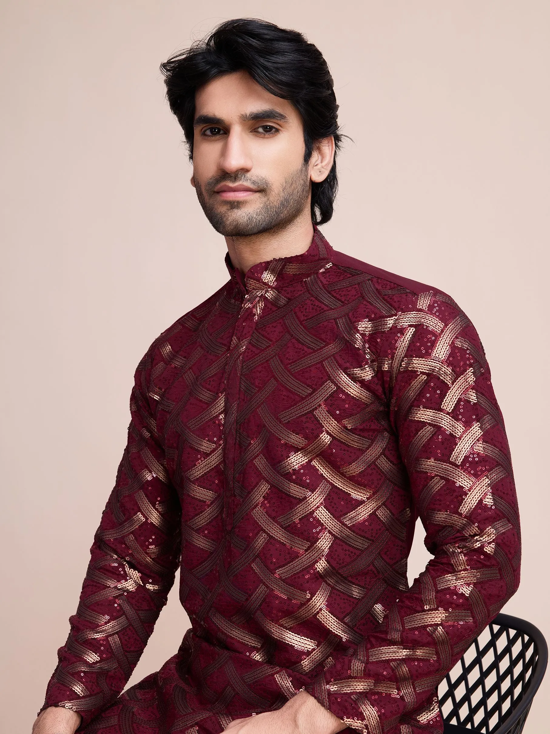 Maroon Colour Soft Silk Heavy Thread Work With Sequines Work Kurta Payjama