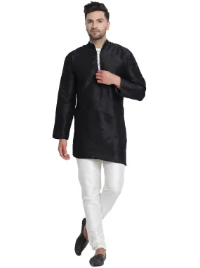 Men Art Silk Cross Cut Ethnic Kurta Pajama Set Traditional Indian Clothing Black