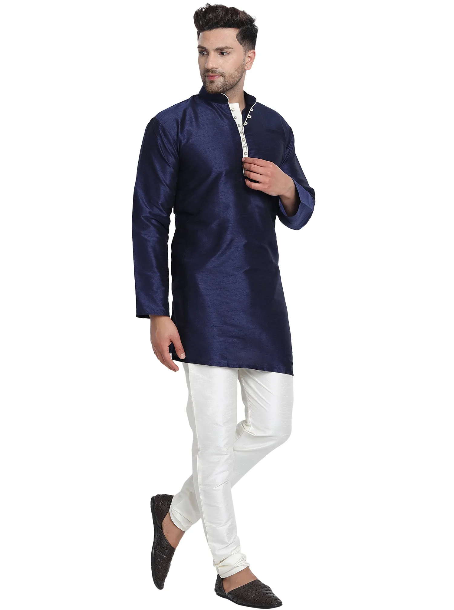 Men Art Silk Cross Cut Ethnic Kurta Pajama Set Traditional Indian Clothing Blue