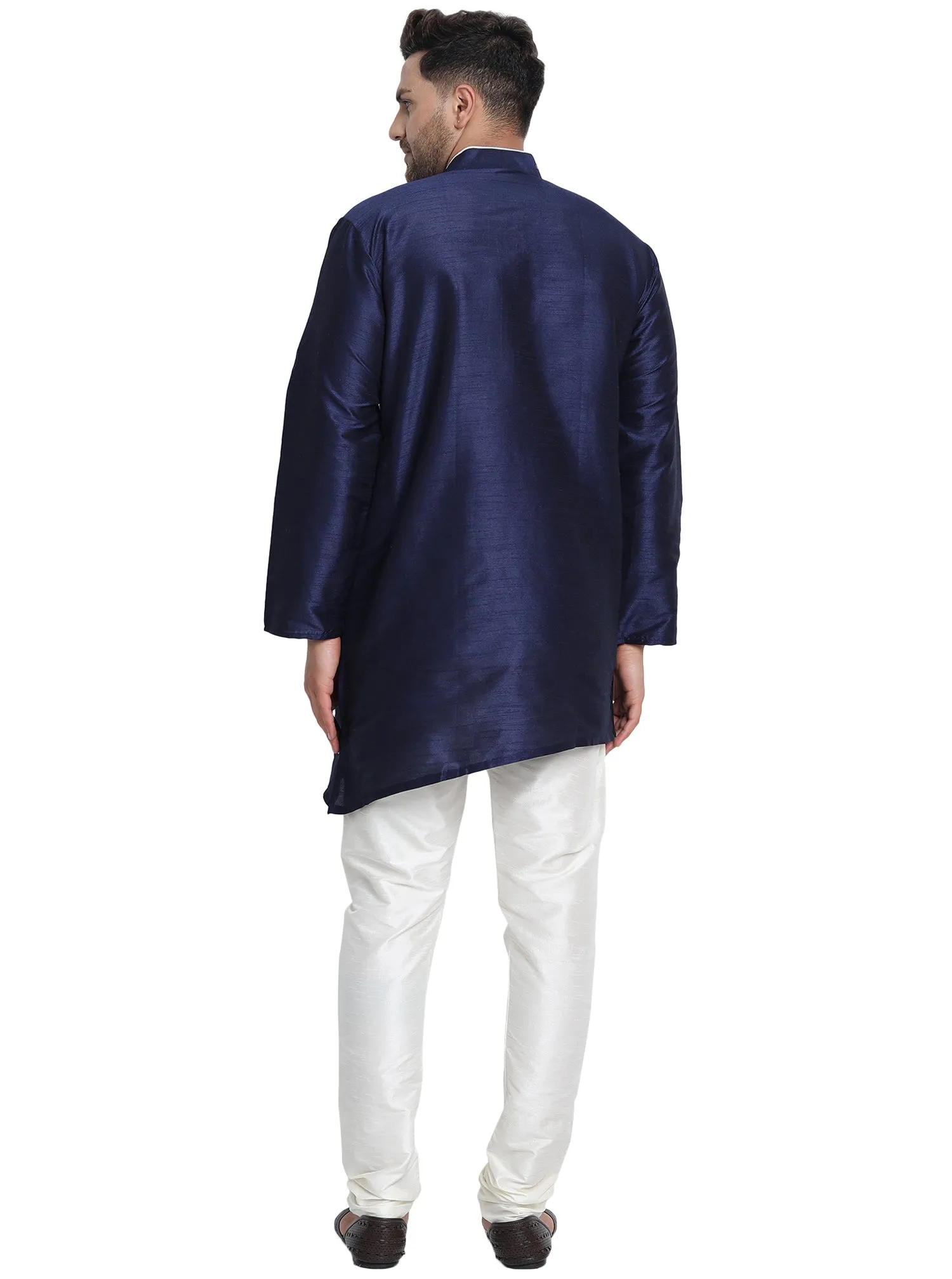 Men Art Silk Cross Cut Ethnic Kurta Pajama Set Traditional Indian Clothing Blue