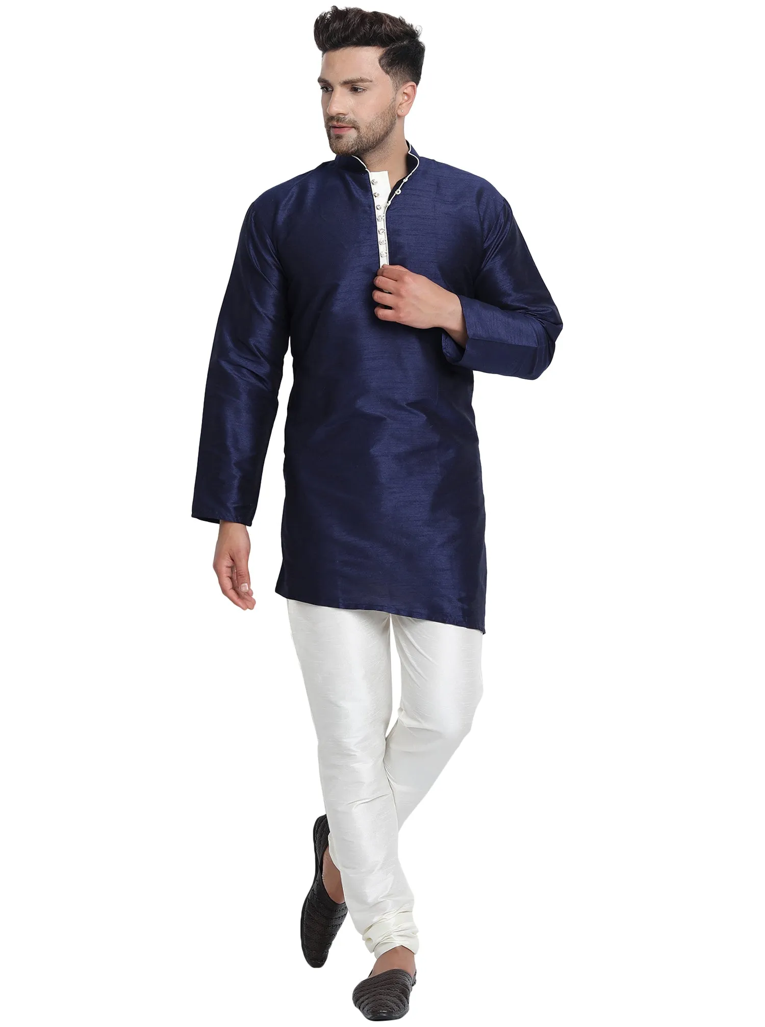 Men Art Silk Cross Cut Ethnic Kurta Pajama Set Traditional Indian Clothing Blue