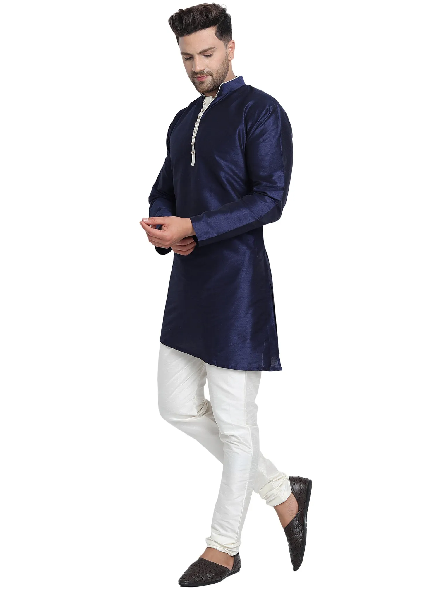 Men Art Silk Cross Cut Ethnic Kurta Pajama Set Traditional Indian Clothing Blue