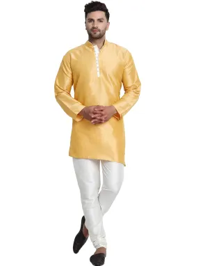 Men Art Silk Cross Cut Ethnic Kurta Pajama Set Traditional Indian Clothing Gold