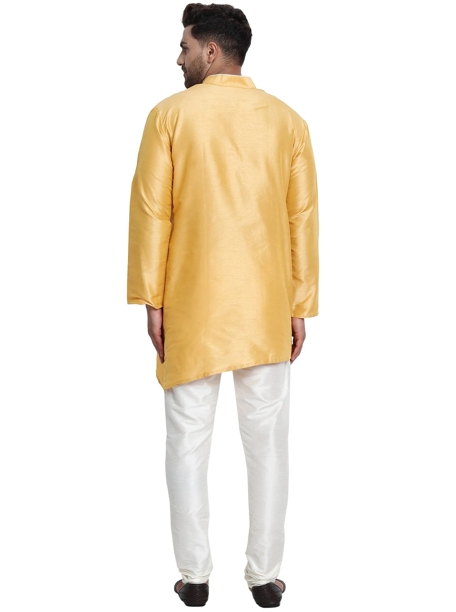 Men Art Silk Cross Cut Ethnic Kurta Pajama Set Traditional Indian Clothing Gold