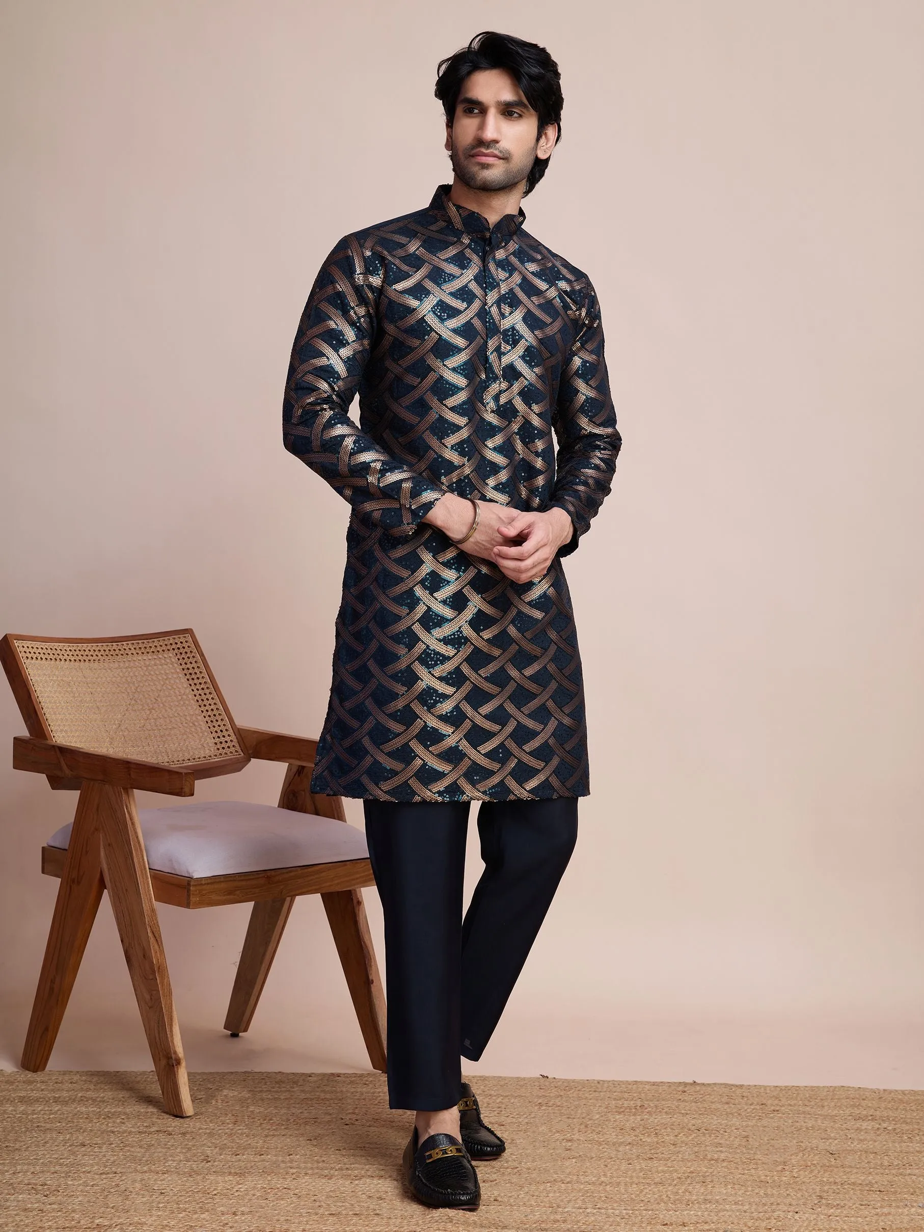 Nevy Colour Soft Silk Heavy Thread Work With Sequines Work Kurta Payjama