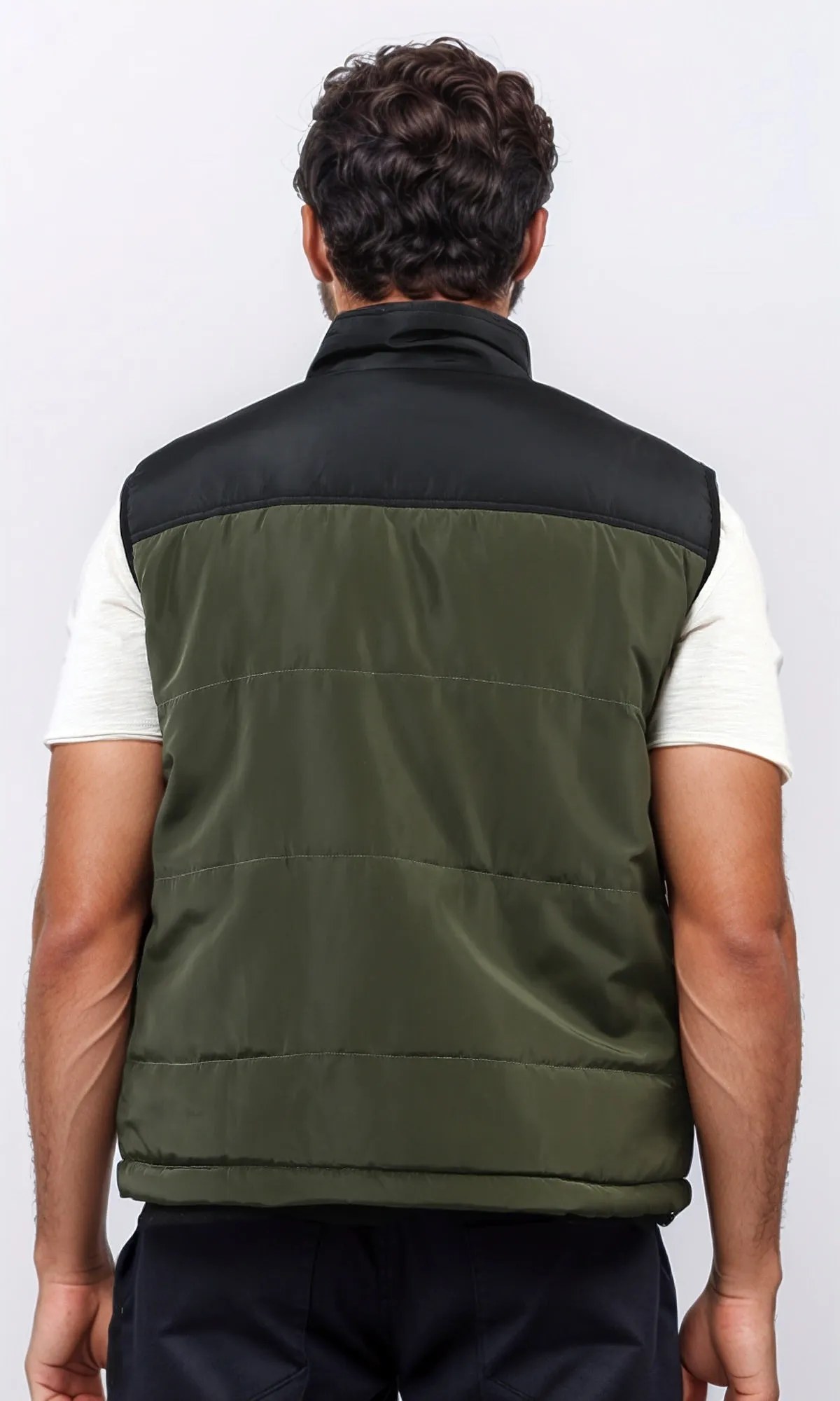 o199958 - Regular Fit Bomber Vest Sleeveless - Olive & Black