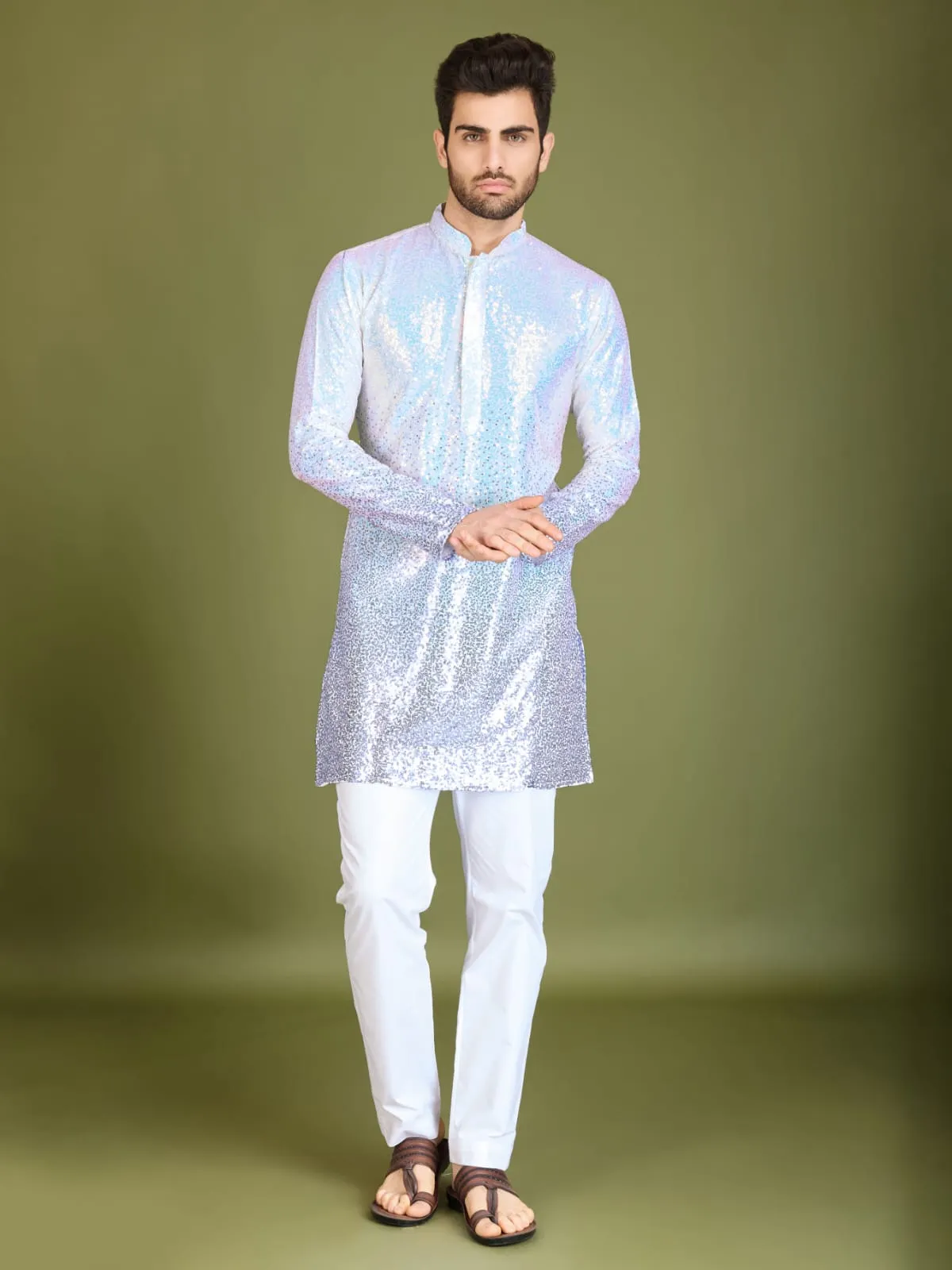 Ombre Purple Colour Soft Silk Heavy Thread Work With Sequines Work Kurta Payjama