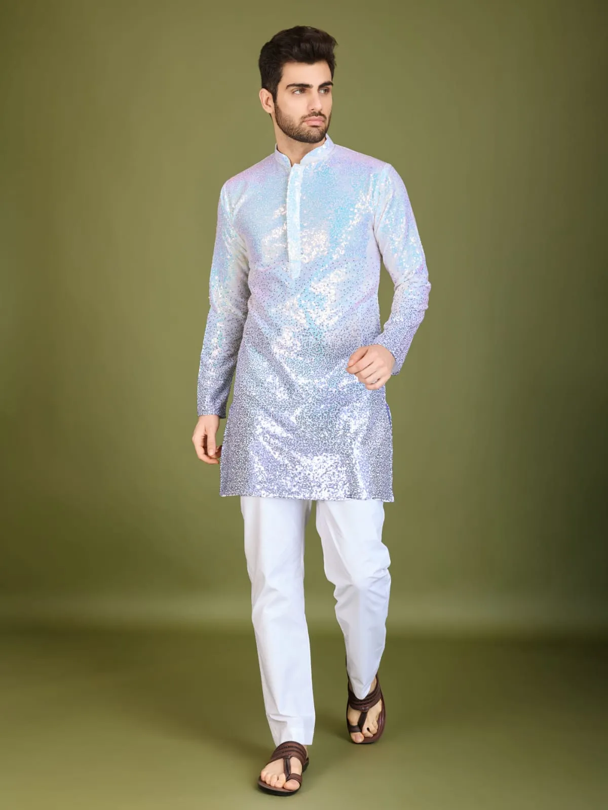 Ombre Purple Colour Soft Silk Heavy Thread Work With Sequines Work Kurta Payjama