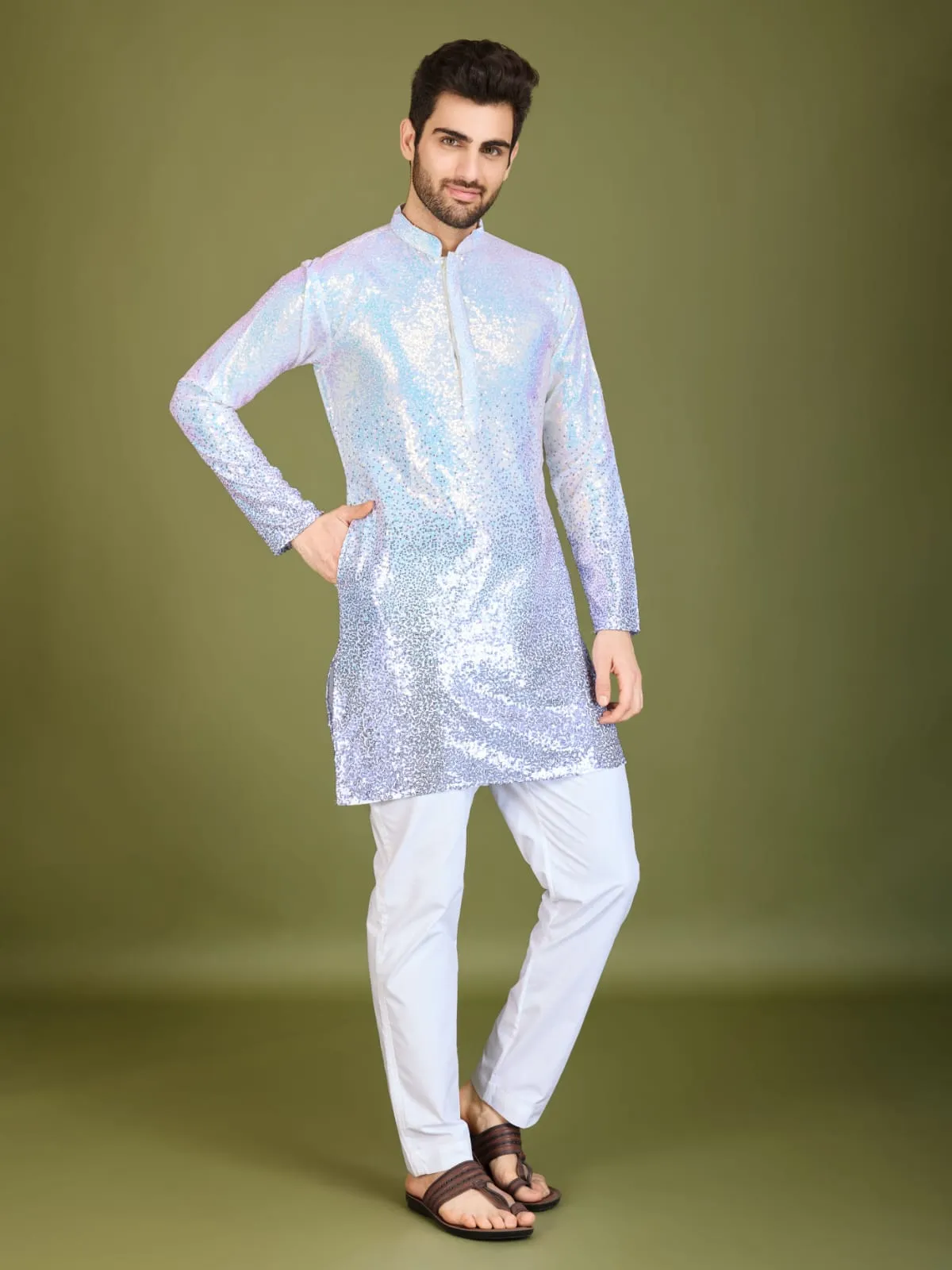 Ombre Purple Colour Soft Silk Heavy Thread Work With Sequines Work Kurta Payjama
