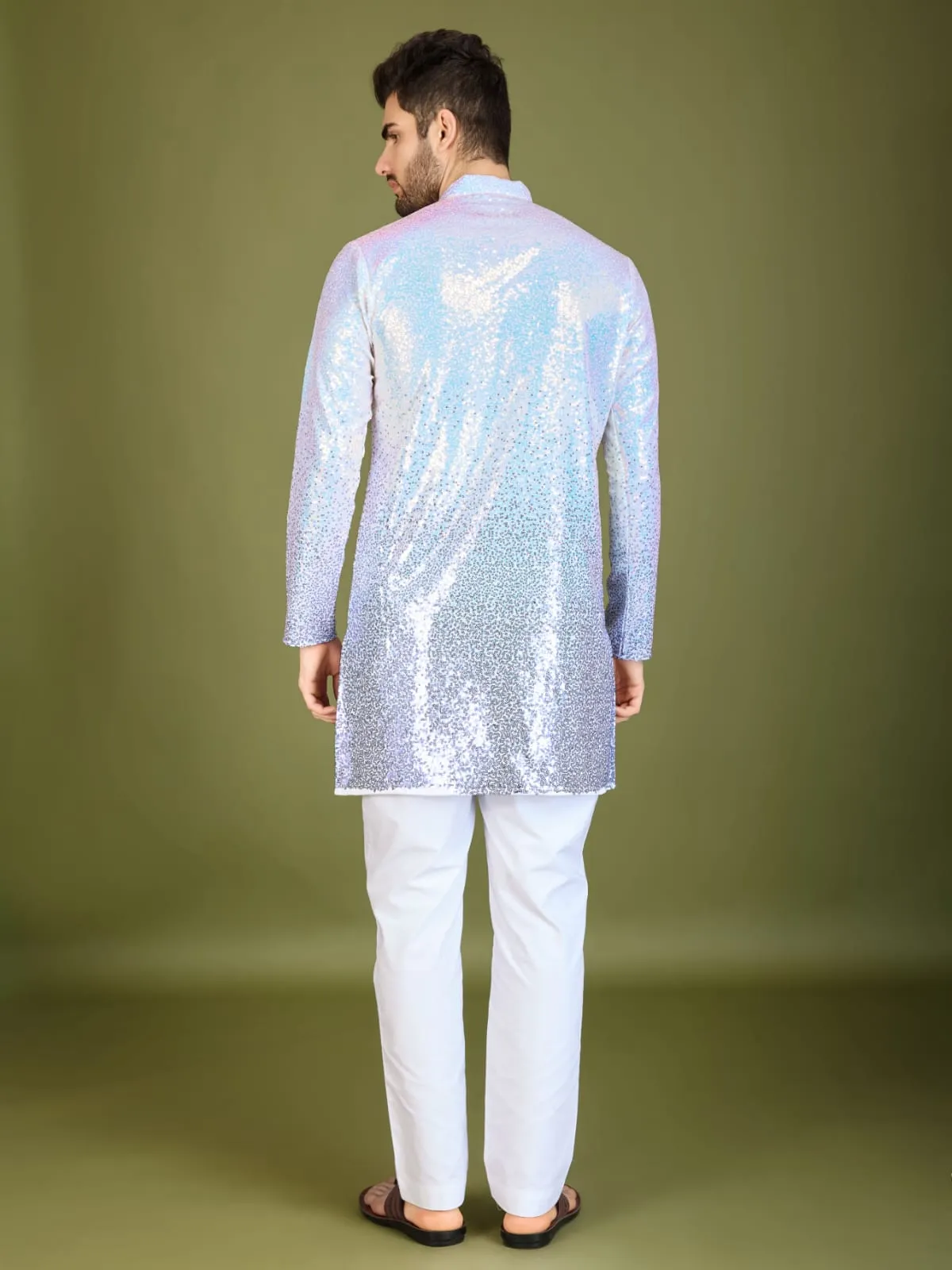 Ombre Purple Colour Soft Silk Heavy Thread Work With Sequines Work Kurta Payjama