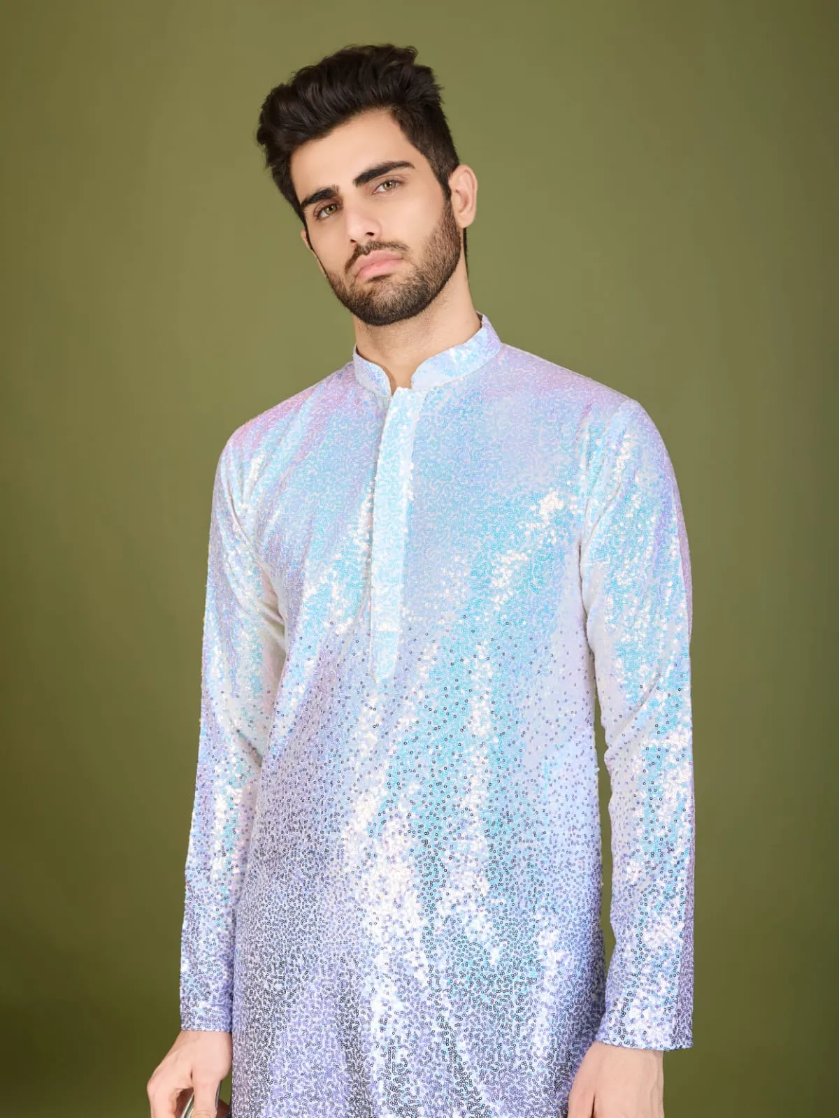 Ombre Purple Colour Soft Silk Heavy Thread Work With Sequines Work Kurta Payjama