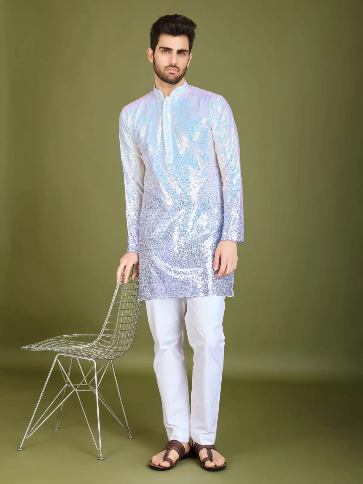 Ombre Purple Colour Soft Silk Heavy Thread Work With Sequines Work Kurta Payjama