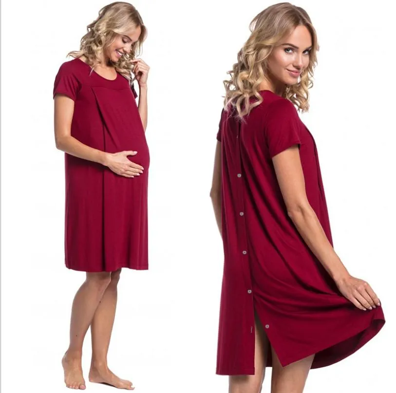 Red Maroon Maternity and Nursing Dress