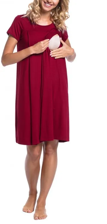 Red Maroon Maternity and Nursing Dress