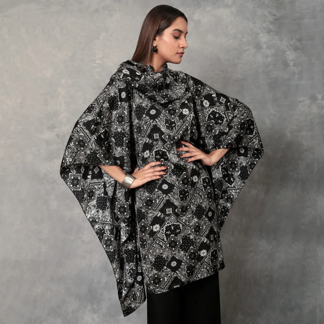 Scarf Print Cowl Neck Kaftan