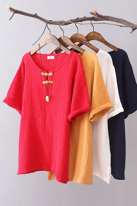 Solid color round neckline top for women J009-12