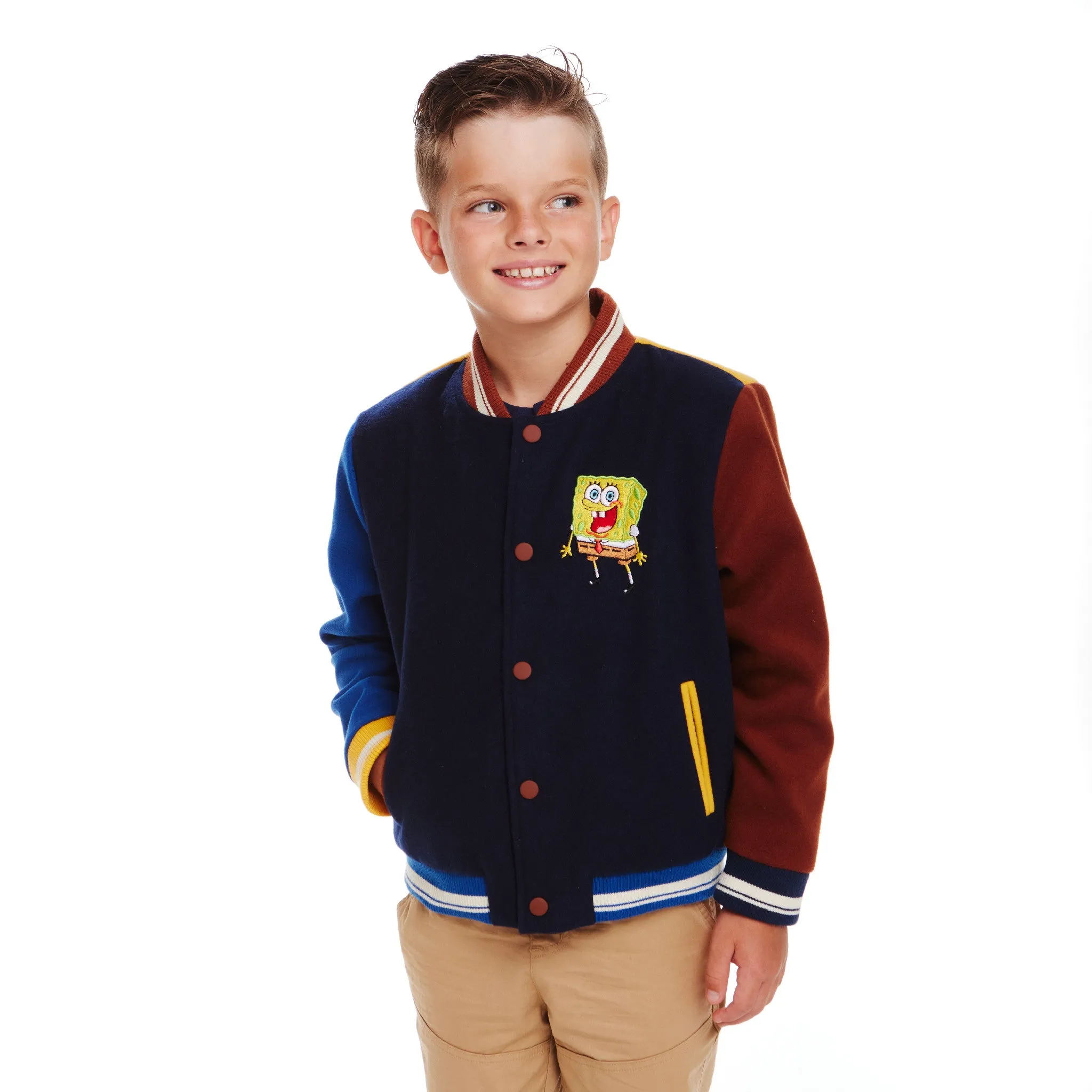 SpongeBob SquarePants™ x Andy & Evan® | Kids (2-12) Patchwork Color-Blocked Varsity Jacket