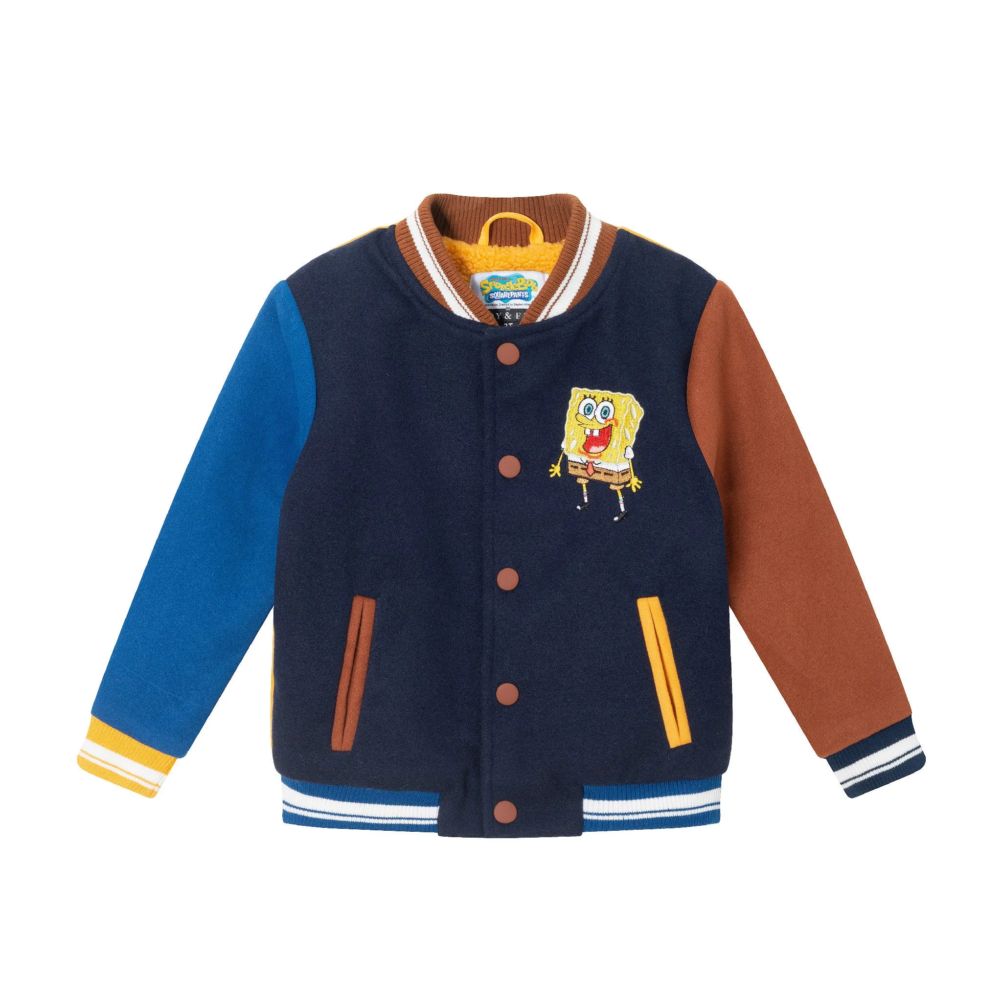 SpongeBob SquarePants™ x Andy & Evan® | Kids (2-12) Patchwork Color-Blocked Varsity Jacket