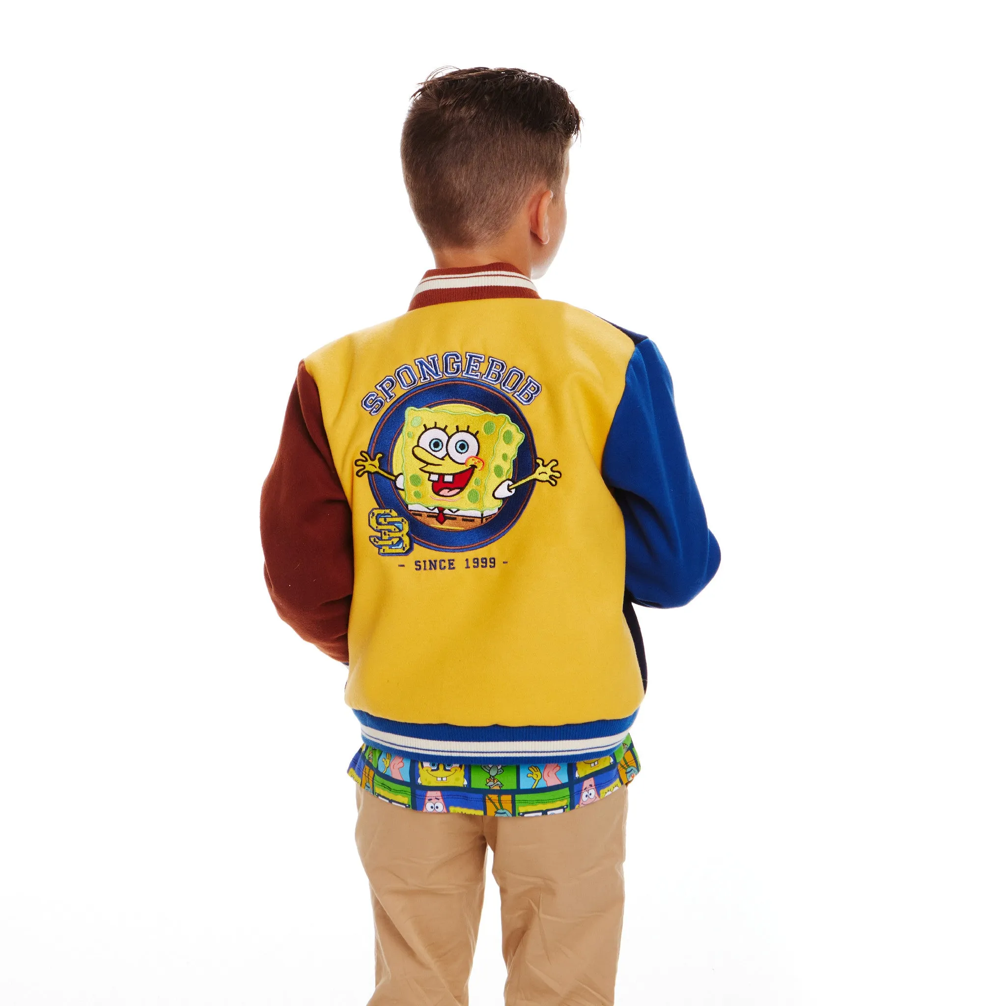 SpongeBob SquarePants™ x Andy & Evan® | Kids (2-12) Patchwork Color-Blocked Varsity Jacket
