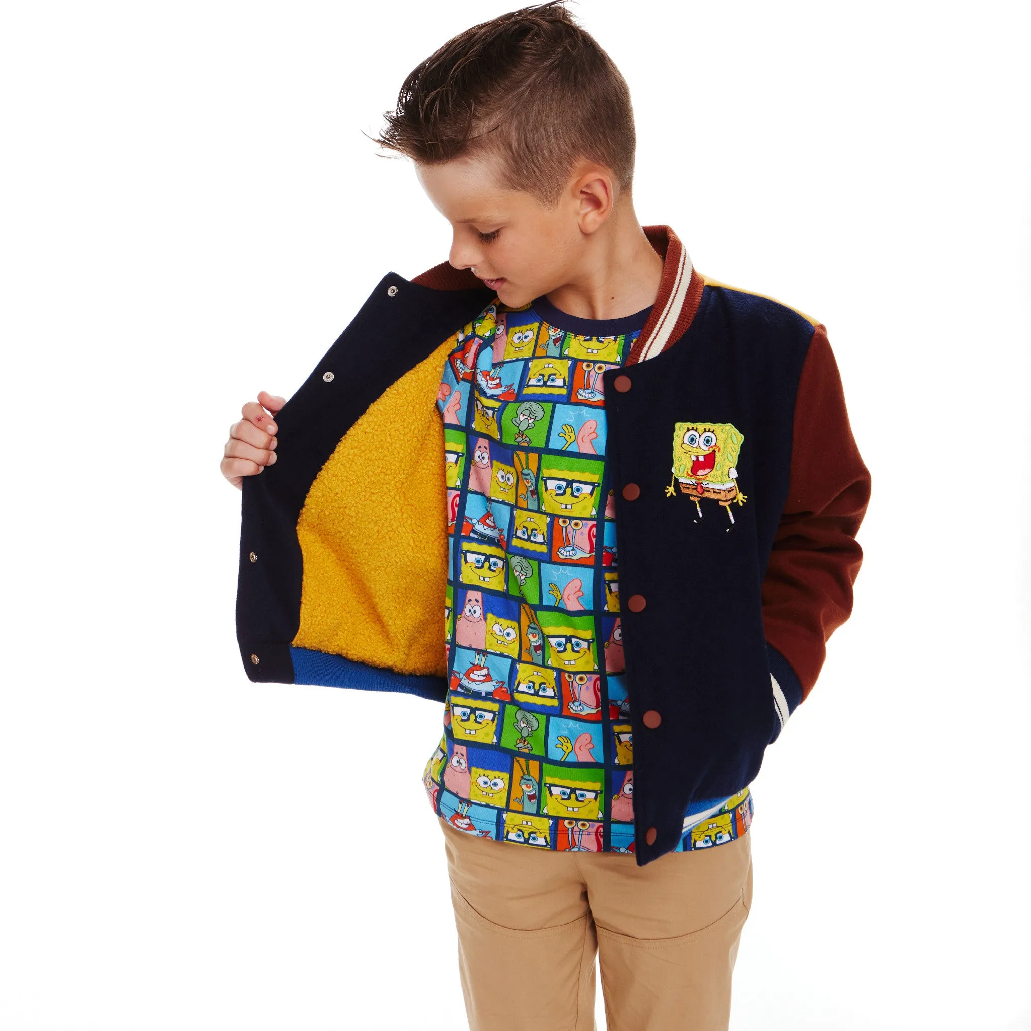 SpongeBob SquarePants™ x Andy & Evan® | Kids (2-12) Patchwork Color-Blocked Varsity Jacket