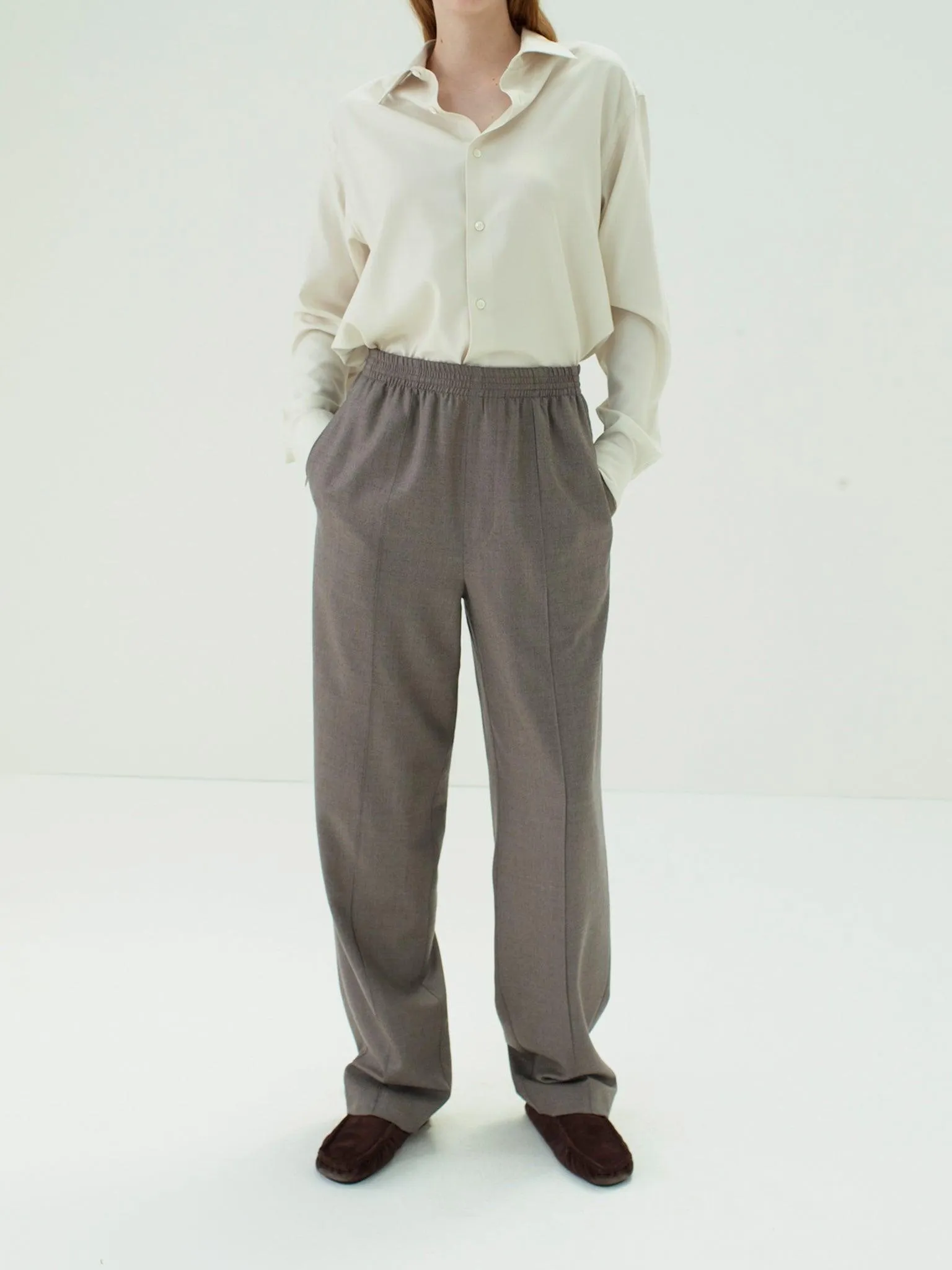 Super Light Wool Easy Slacks - Top Brown