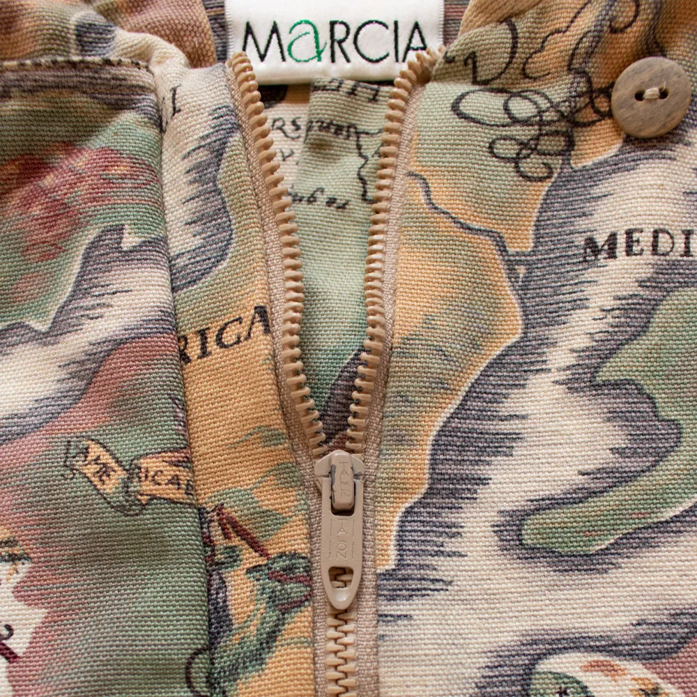 Vintage 1980s Old World Atlas Print Bomber Jacket - Medium