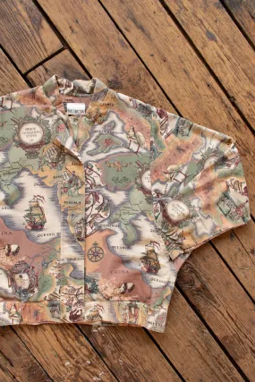 Vintage 1980s Old World Atlas Print Bomber Jacket - Medium
