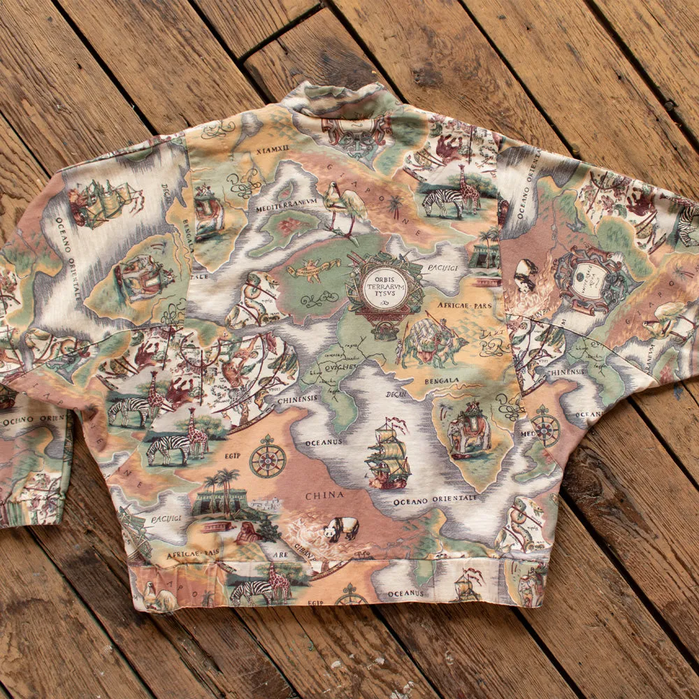 Vintage 1980s Old World Atlas Print Bomber Jacket - Medium