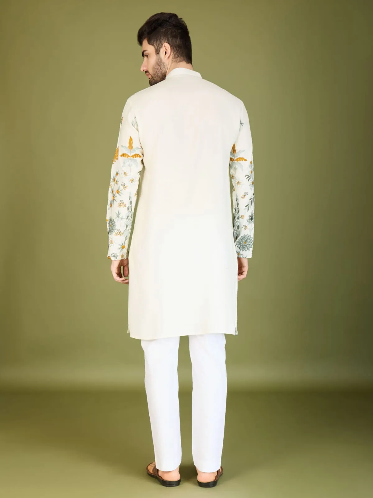 White Colour Soft Viscose Reyon Silk Heritage Style With Heavy Thread Work With Sequines Work Kurta Payjama