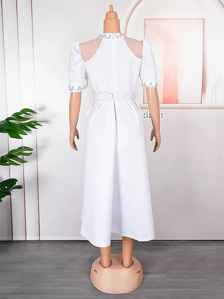 Women Party Prom Evening Dresses Short Sleeve A-line Maxi Wedding Clothing