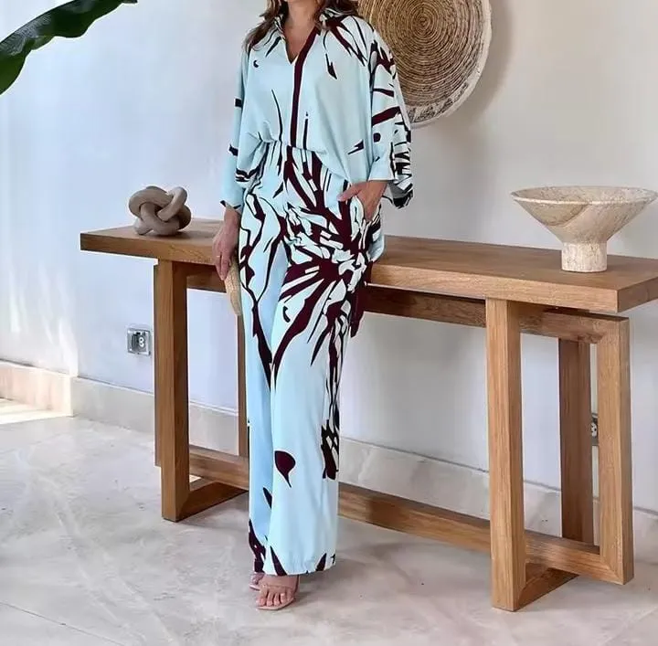 Women's Long-Sleeved Top Wide-Leg Pants Set      124972