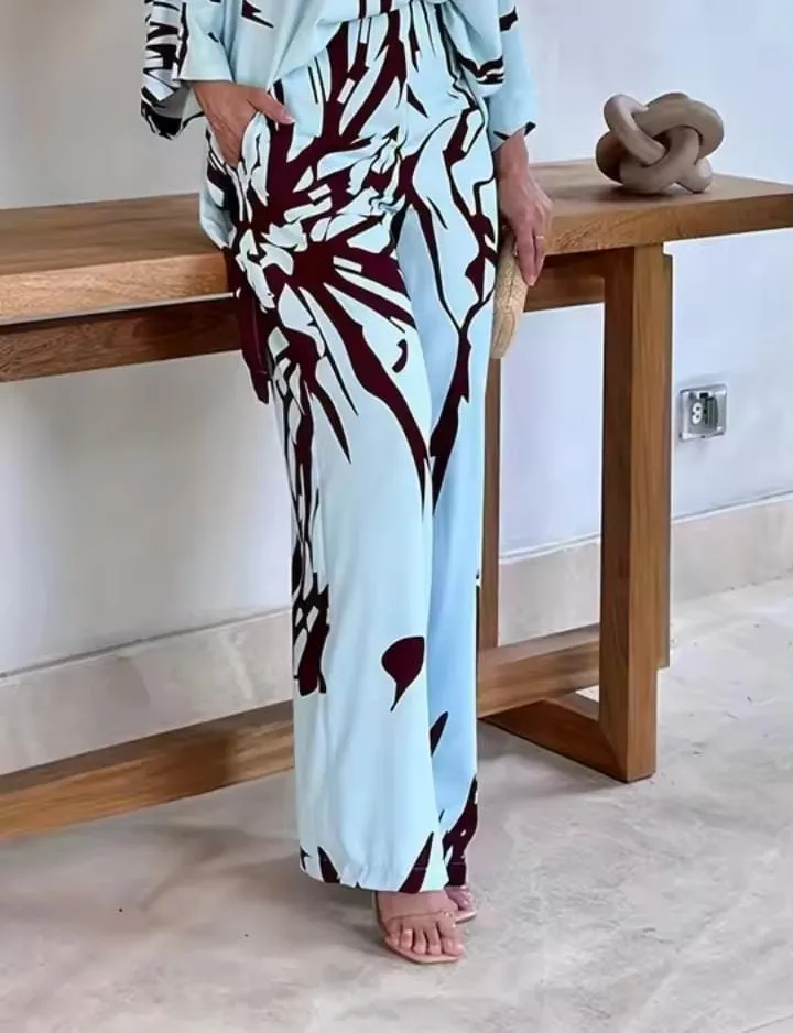 Women's Long-Sleeved Top Wide-Leg Pants Set      124972