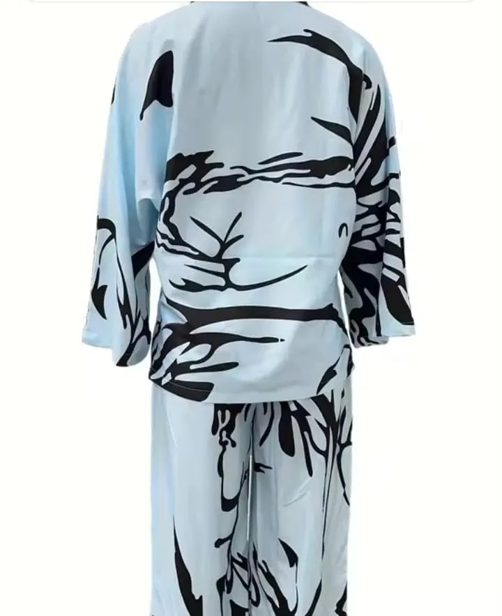 Women's Long-Sleeved Top Wide-Leg Pants Set      124972